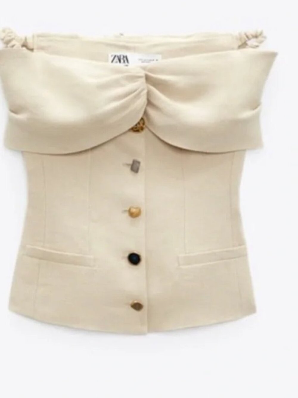 Zara Linen Off-Shoulder Button Front Top - Picture 2 of 6